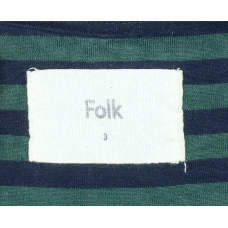 Folk Men's Green Navy Striped Long Sleeve Crew Neck T-Shirt Size M