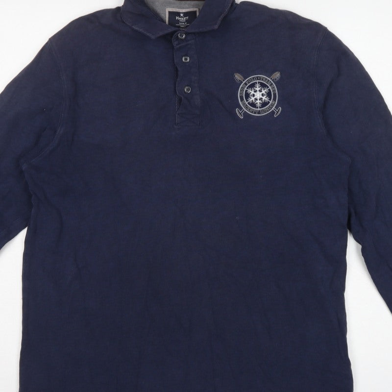 Hackett London Men’s Navy Small Classic Fit Long Sleeve Cotton Polo