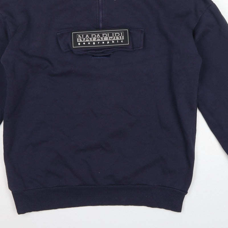 Napapijri Men’s Navy Blue S Half Zip Logo Fleece Sweatshirt