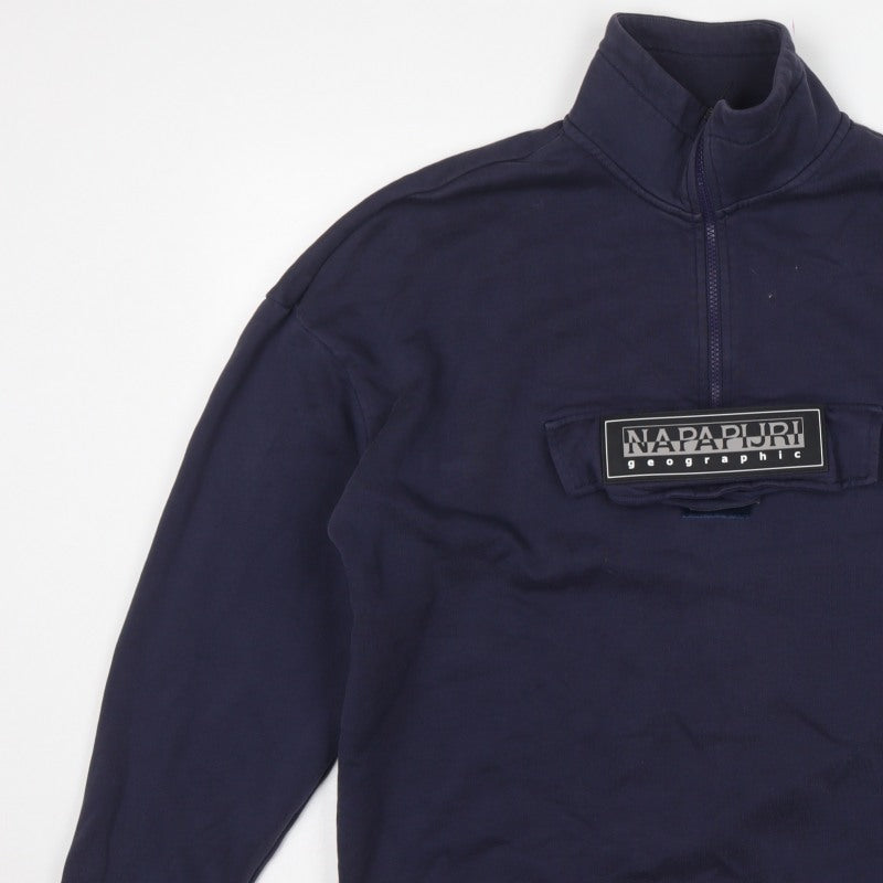 Napapijri Men’s Navy Blue S Half Zip Logo Fleece Sweatshirt