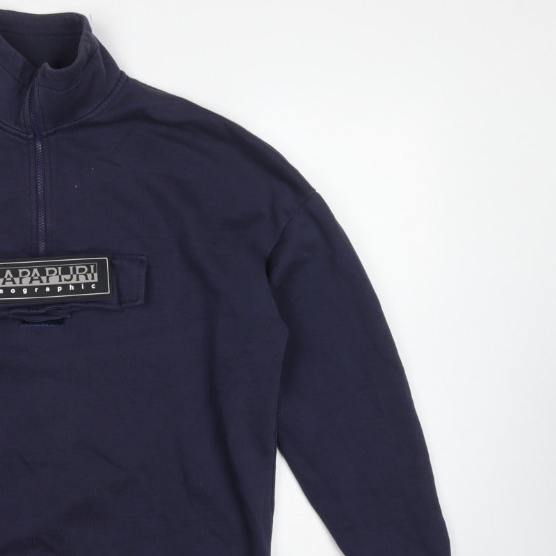 Napapijri Men’s Navy Blue S Half Zip Logo Fleece Sweatshirt