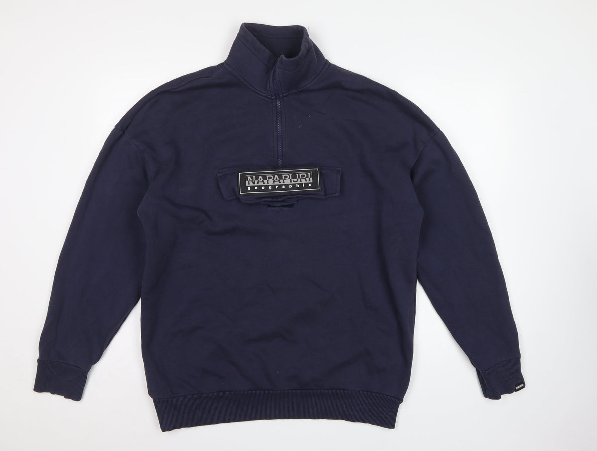 Napapijri Men’s Navy Blue S Half Zip Logo Fleece Sweatshirt