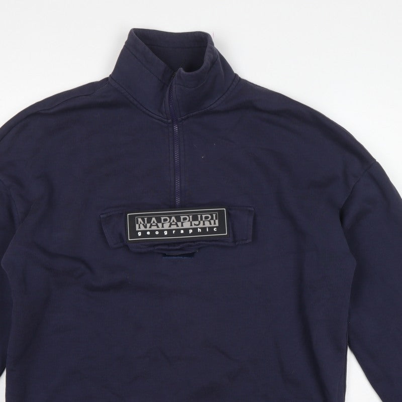 Napapijri Men’s Navy Blue S Half Zip Logo Fleece Sweatshirt