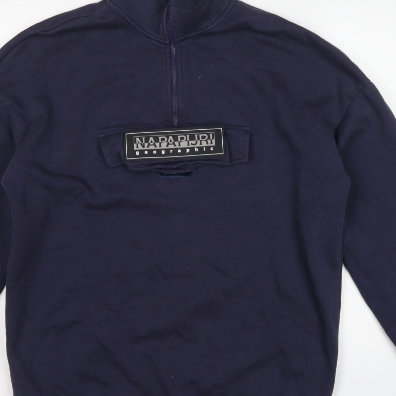 Napapijri Men’s Navy Blue S Half Zip Logo Fleece Sweatshirt