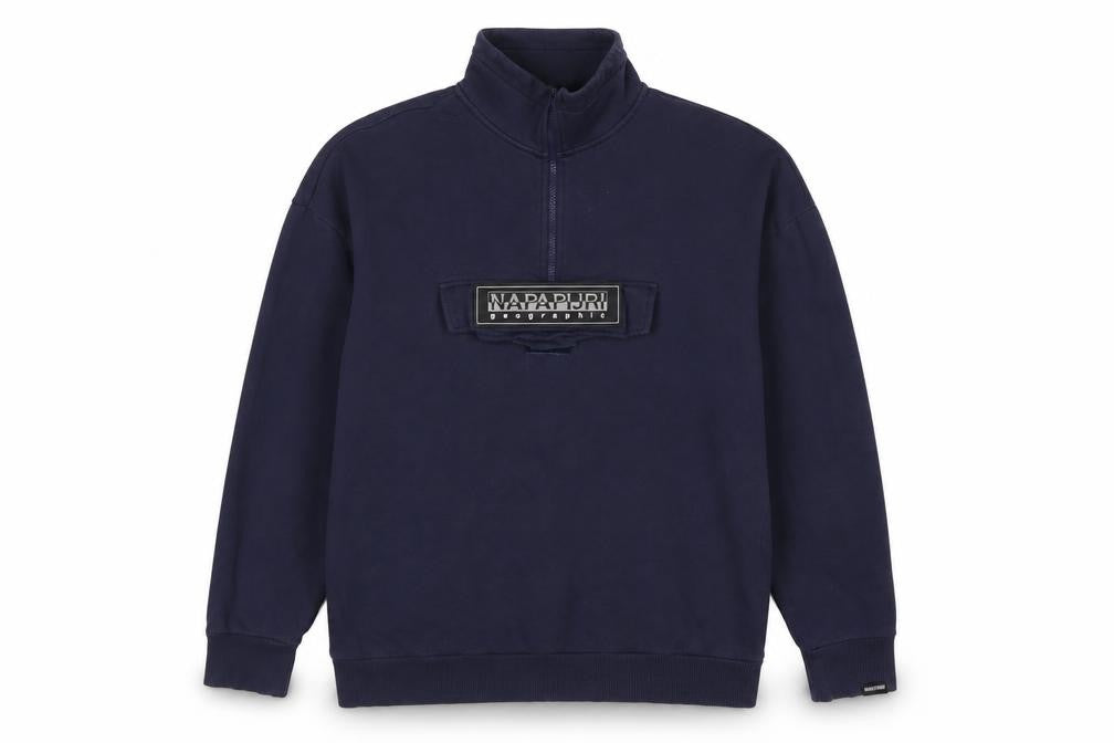 Napapijri Men’s Navy Blue S Half Zip Logo Fleece Sweatshirt