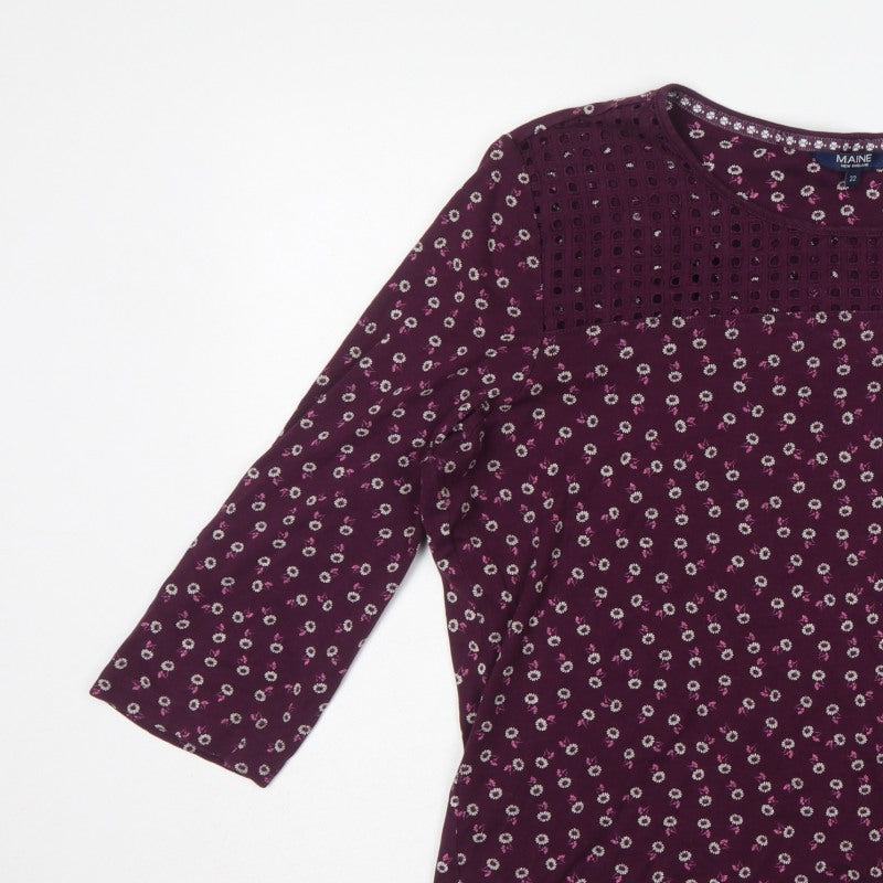 Maine New England Women Purple Floral Crochet Blouse Size 22