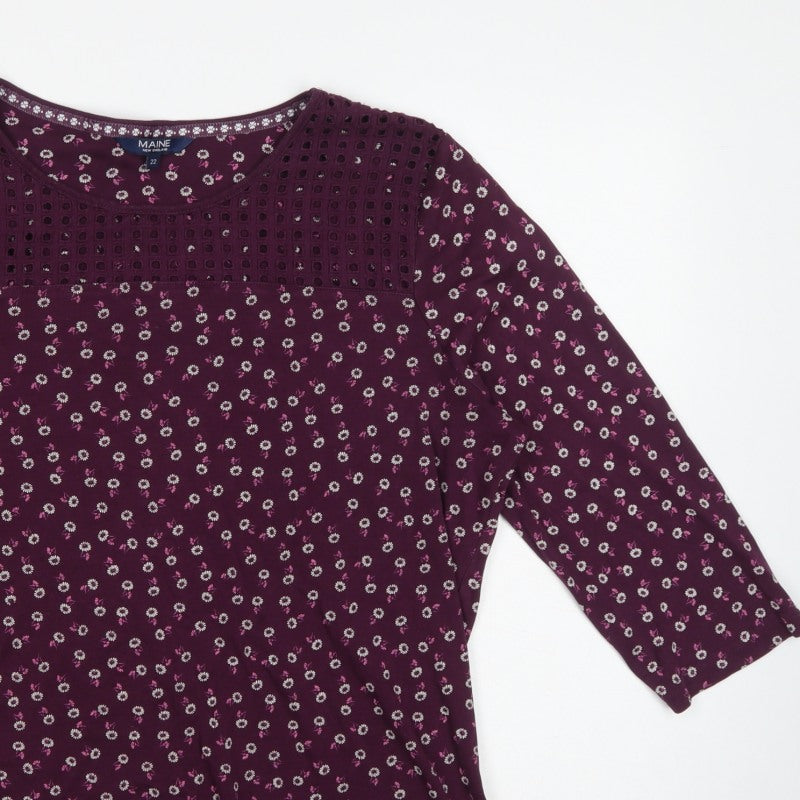 Maine New England Women Purple Floral Crochet Blouse Size 22