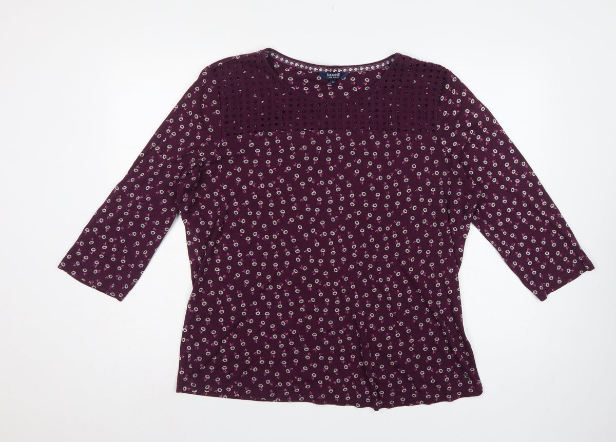 Maine New England Women Purple Floral Crochet Blouse Size 22