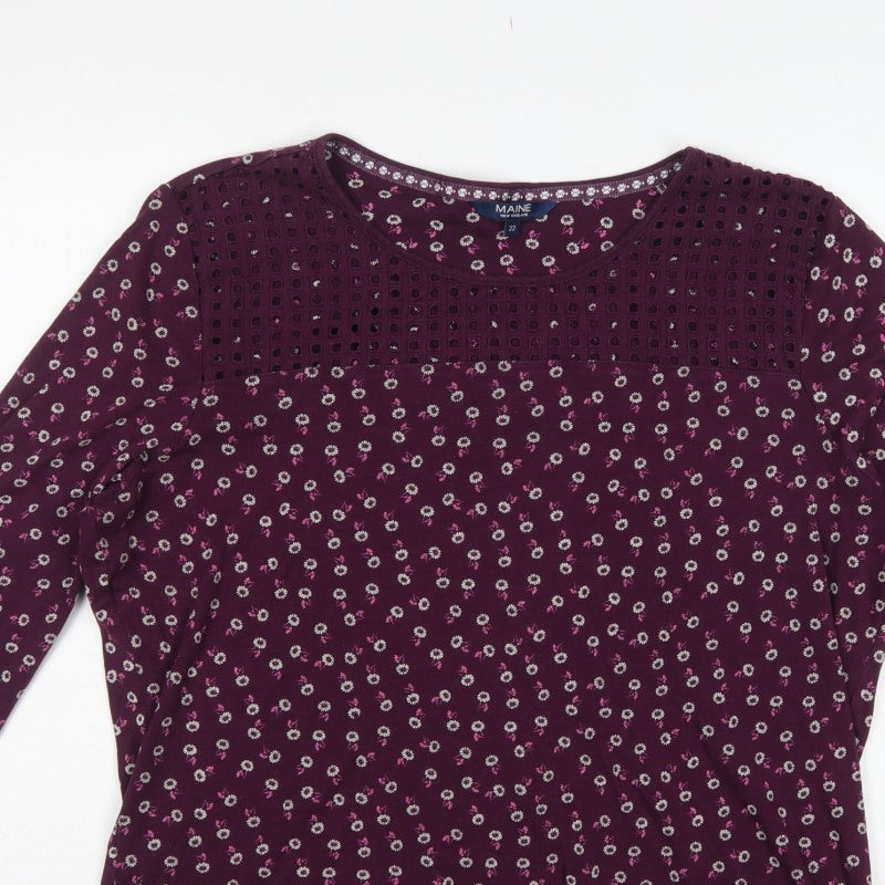 Maine New England Women Purple Floral Crochet Blouse Size 22
