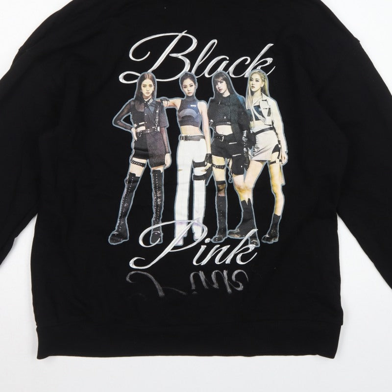 Bershka Women Black M Blackpink Graphic Print Pullover Hoodie