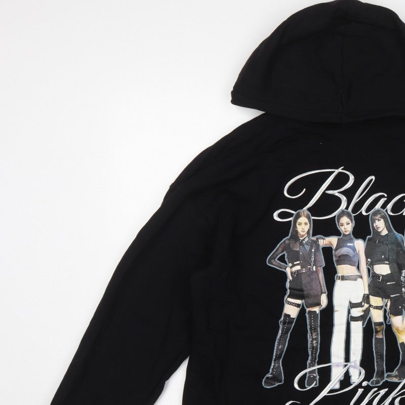 Bershka Women Black M Blackpink Graphic Print Pullover Hoodie
