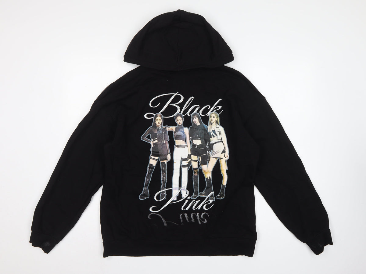 Bershka Women Black M Blackpink Graphic Print Pullover Hoodie