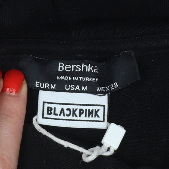 Bershka Women Black M Blackpink Graphic Print Pullover Hoodie