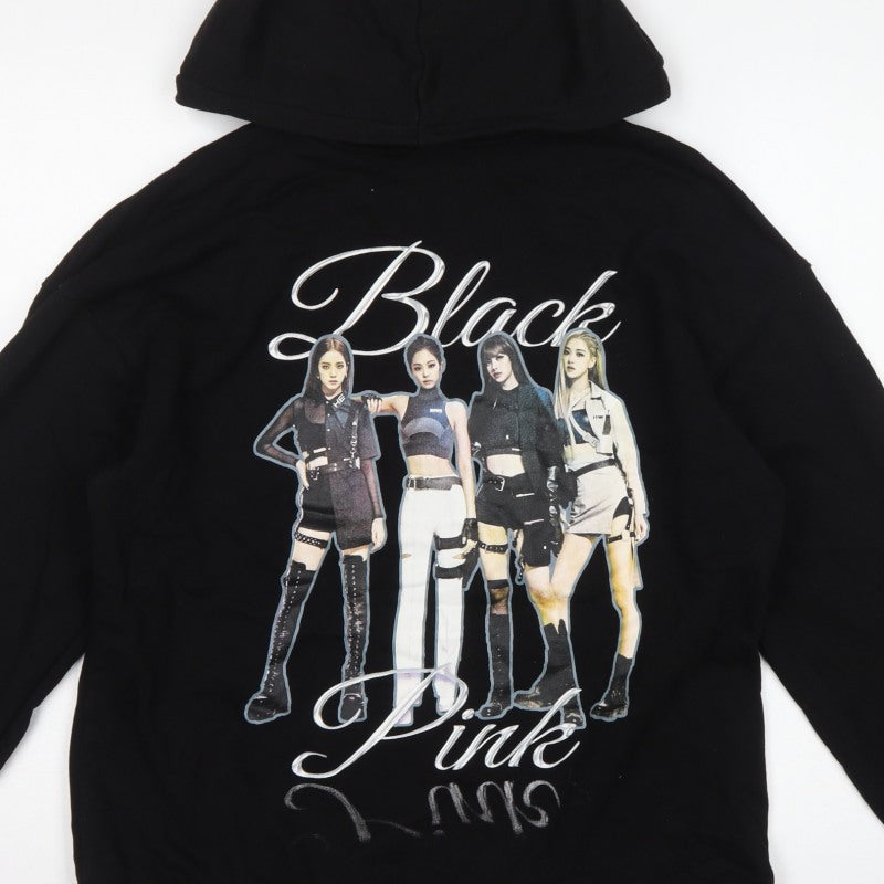 Bershka Women Black M Blackpink Graphic Print Pullover Hoodie