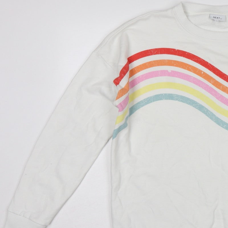 Next Women White Rainbow Stripe Graphic Pullover Sweatshirt UK 14