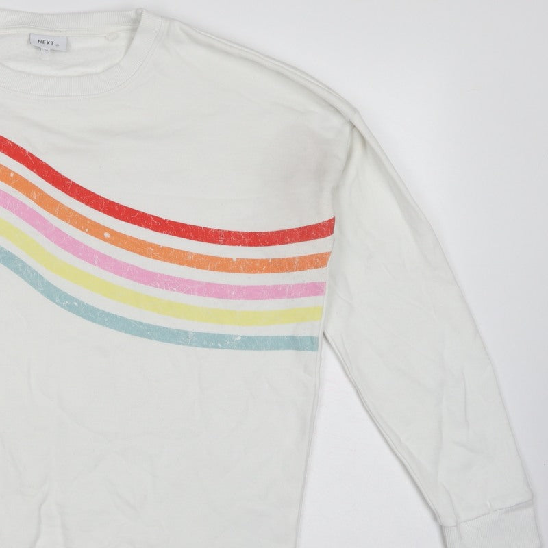 Next Women White Rainbow Stripe Graphic Pullover Sweatshirt UK 14