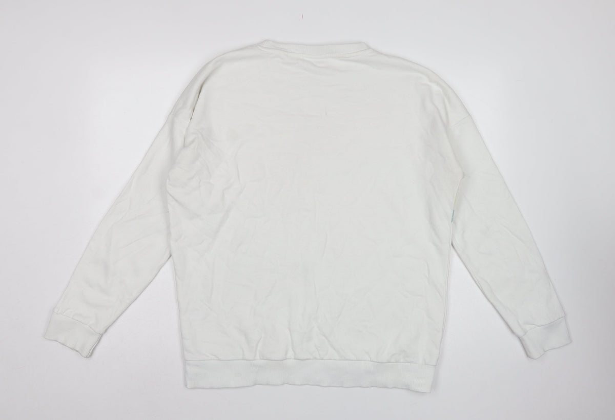Next Women White Rainbow Stripe Graphic Pullover Sweatshirt UK 14