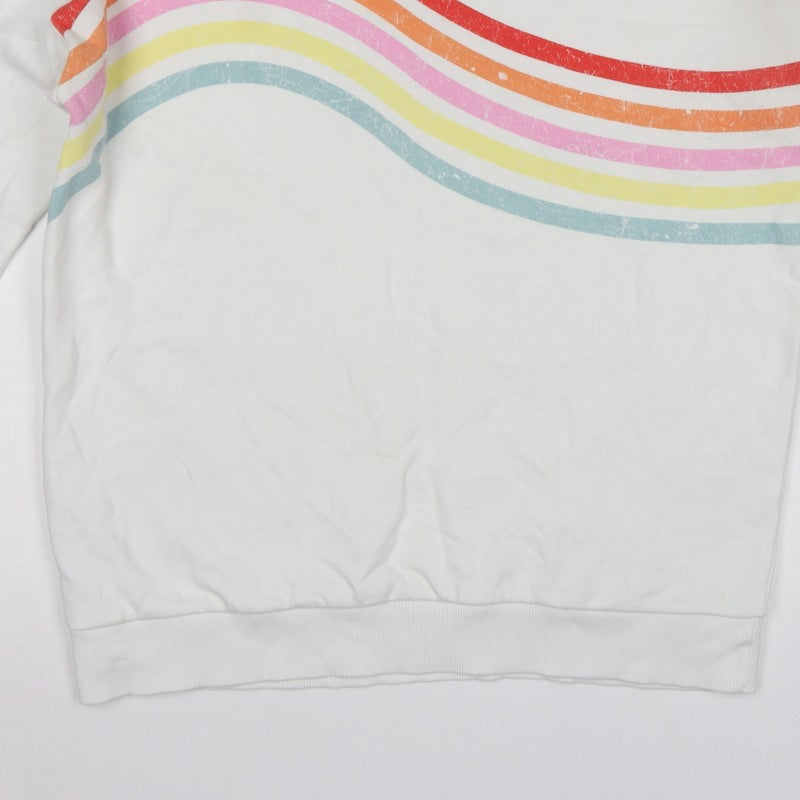 Next Women White Rainbow Stripe Graphic Pullover Sweatshirt UK 14