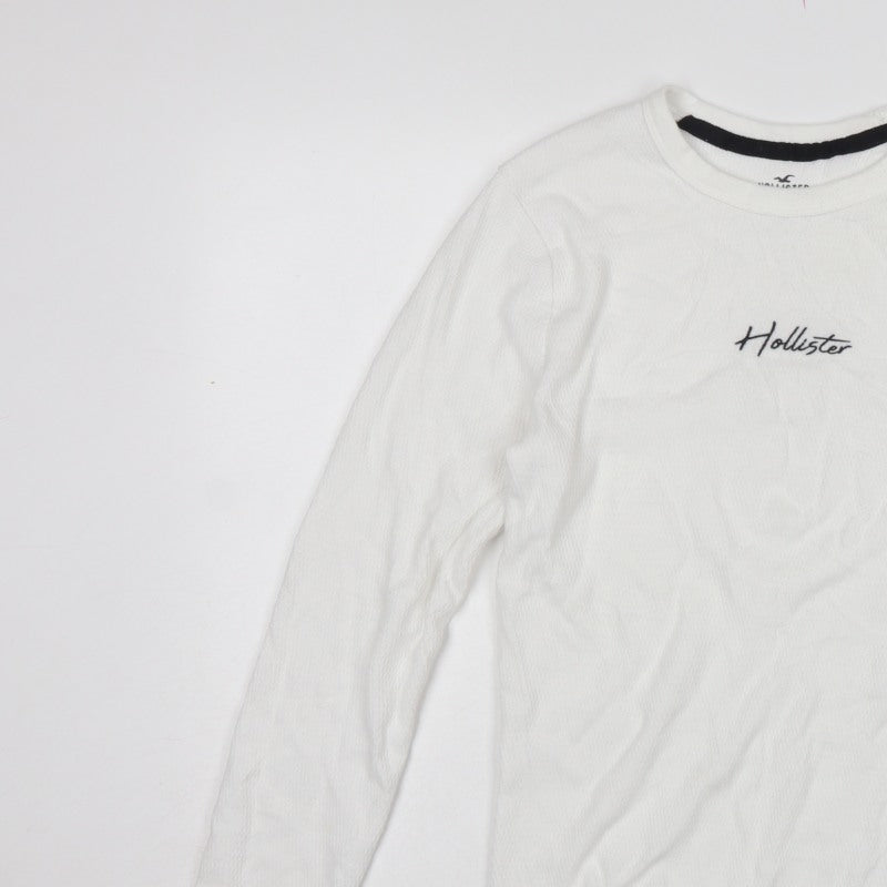 Hollister Men’s White M Logo Graphic Long Sleeve Pullover Sweatshirt