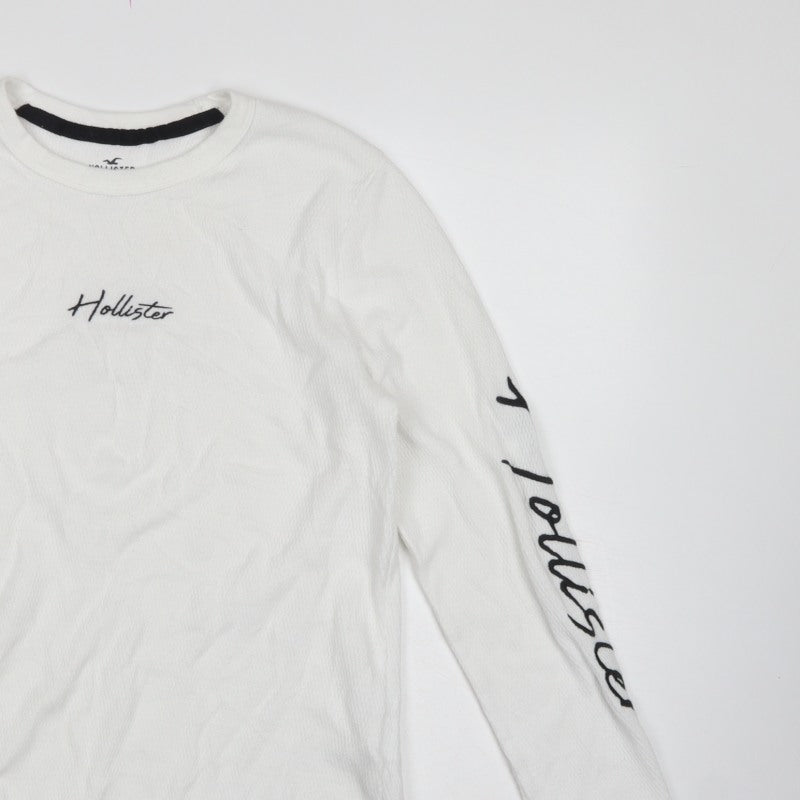 Hollister Men’s White M Logo Graphic Long Sleeve Pullover Sweatshirt