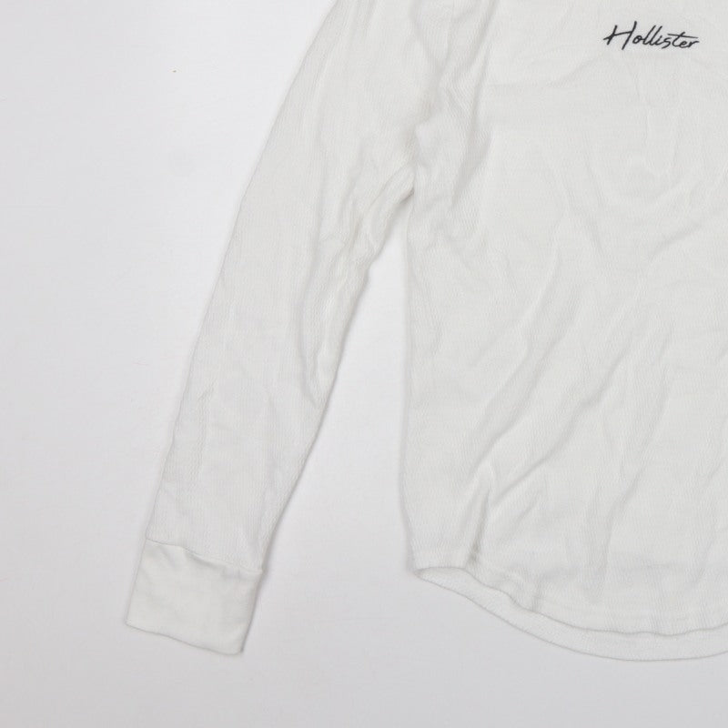 Hollister Men’s White M Logo Graphic Long Sleeve Pullover Sweatshirt