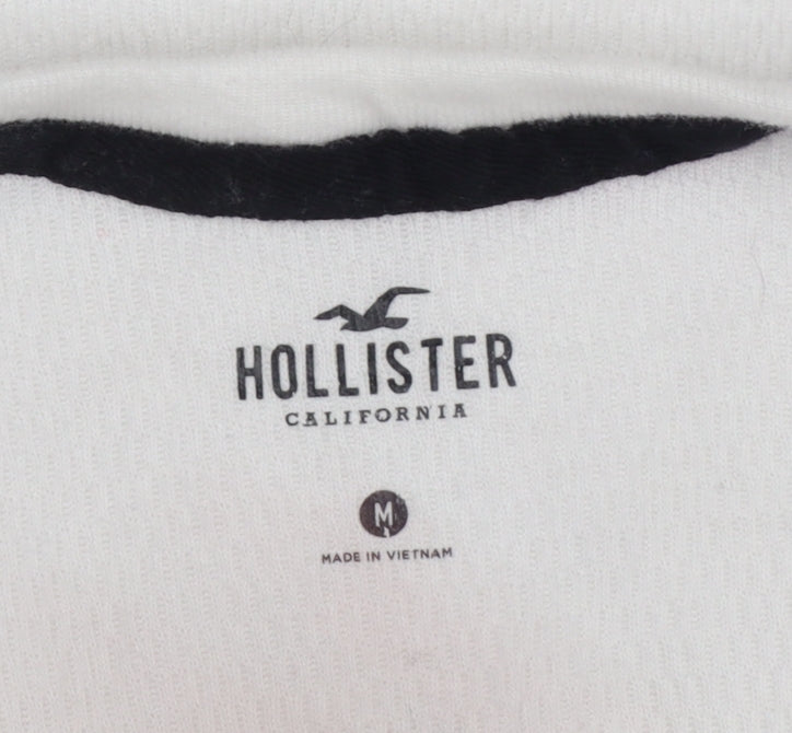 Hollister Men’s White M Logo Graphic Long Sleeve Pullover Sweatshirt
