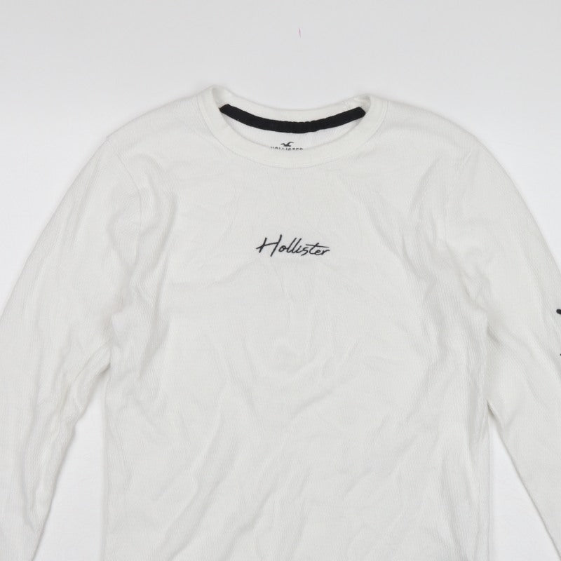 Hollister Men’s White M Logo Graphic Long Sleeve Pullover Sweatshirt