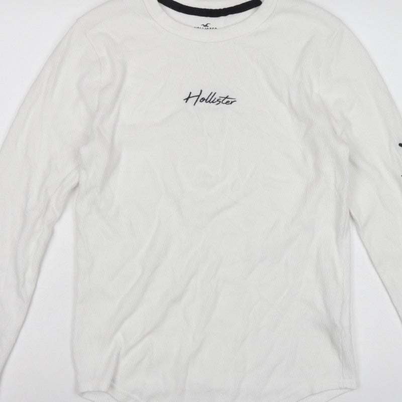 Hollister Men’s White M Logo Graphic Long Sleeve Pullover Sweatshirt