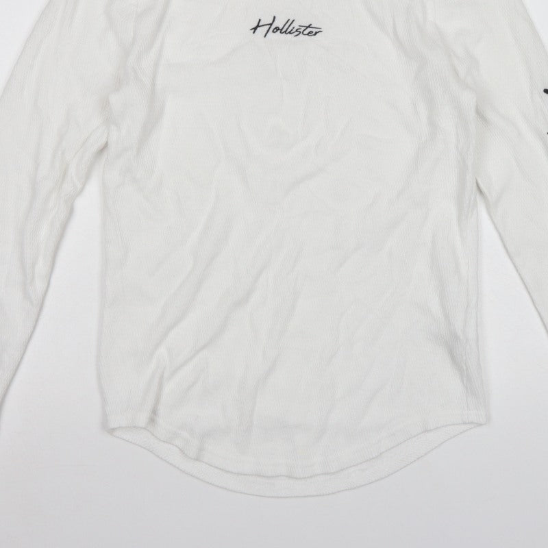 Hollister Men’s White M Logo Graphic Long Sleeve Pullover Sweatshirt