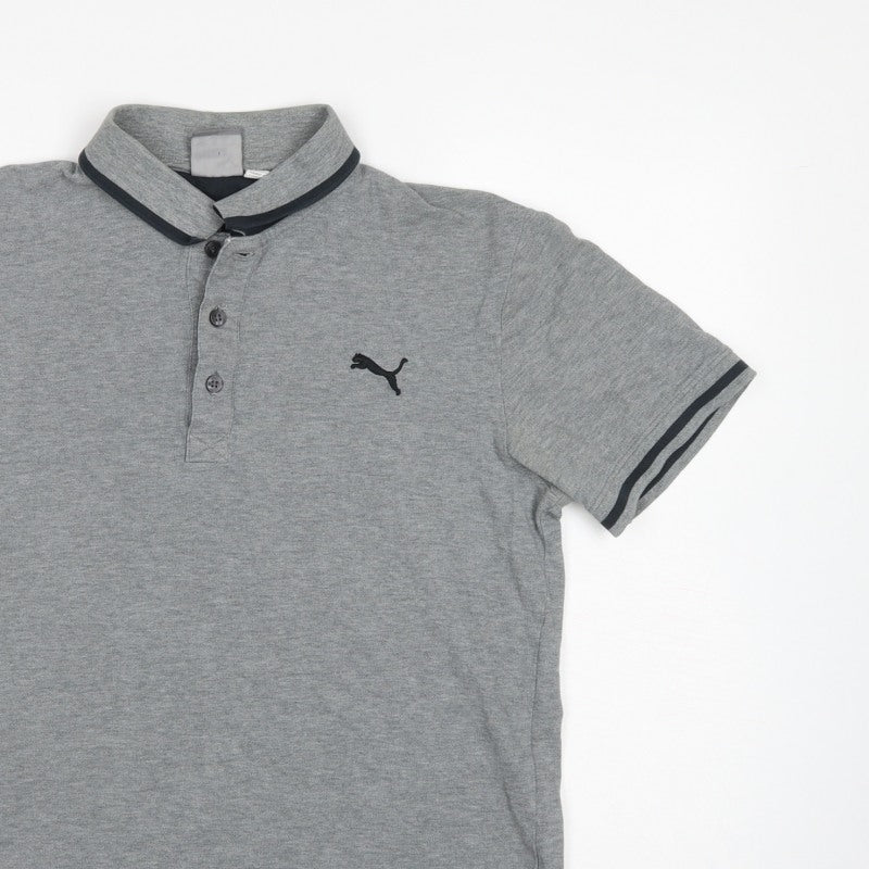 Puma Men’s Grey M Short Sleeve Cotton Blend Logo Polo Shirt