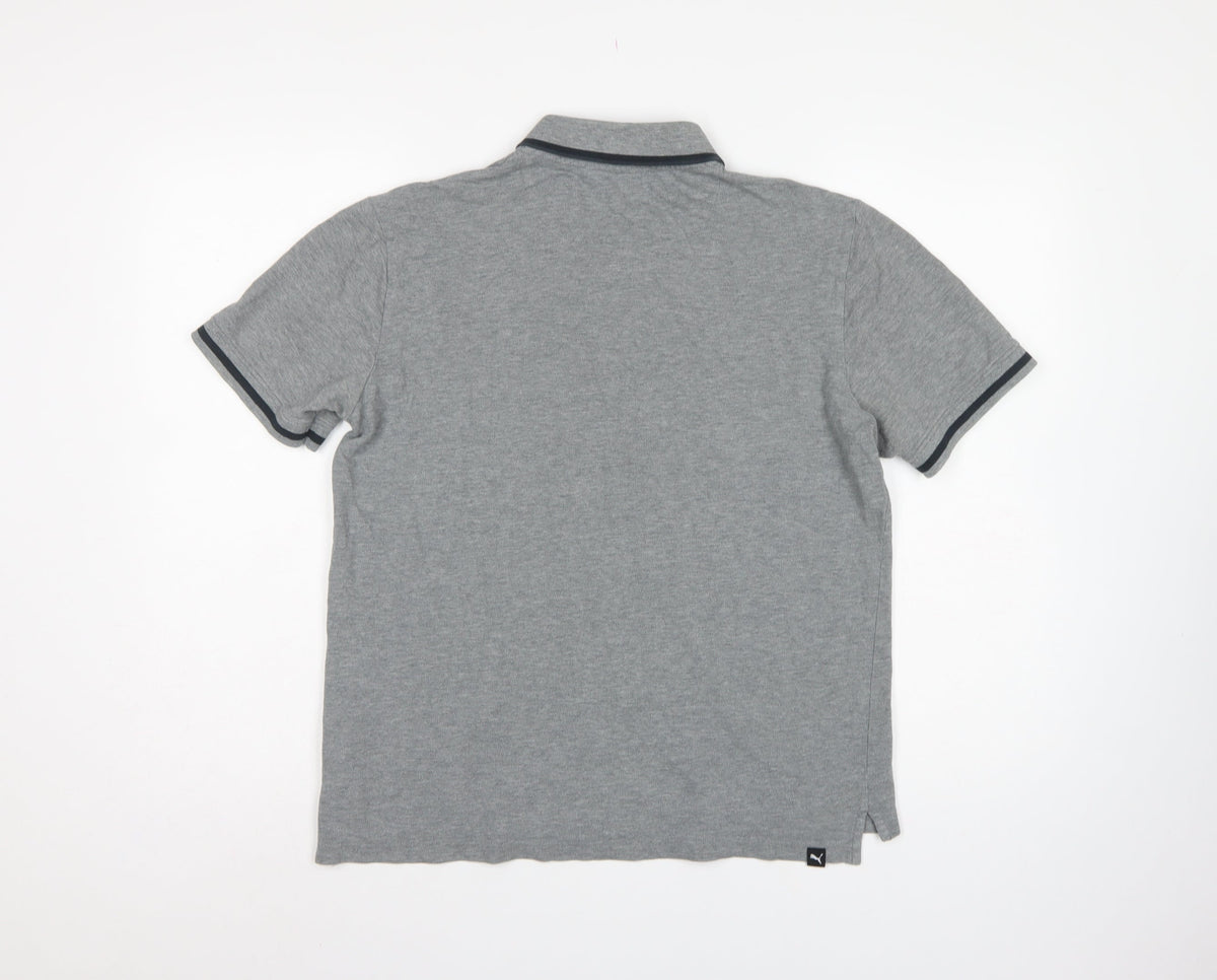 Puma Men’s Grey M Short Sleeve Cotton Blend Logo Polo Shirt