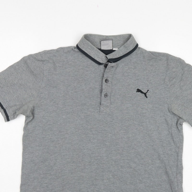 Puma Men’s Grey M Short Sleeve Cotton Blend Logo Polo Shirt