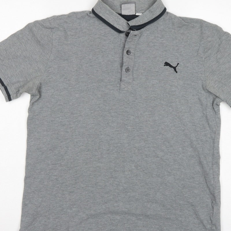 Puma Men’s Grey M Short Sleeve Cotton Blend Logo Polo Shirt