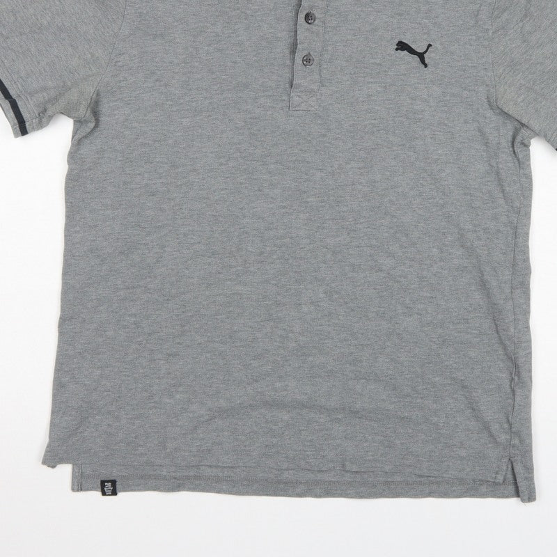 Puma Men’s Grey M Short Sleeve Cotton Blend Logo Polo Shirt