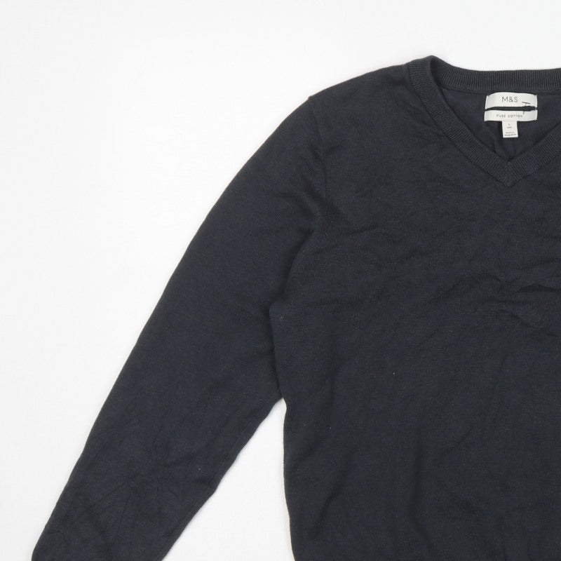 Marks & Spencer Men Black Cotton V-Neck Pullover Jumper Size L