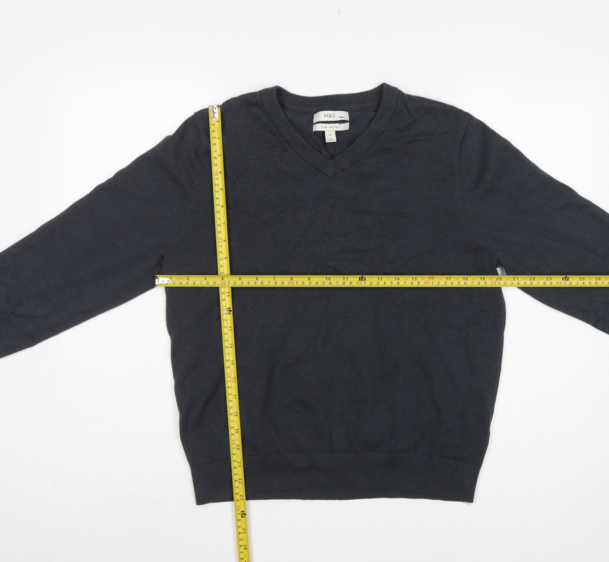 Marks & Spencer Men Black Cotton V-Neck Pullover Jumper Size L
