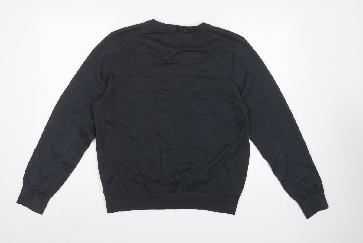Marks & Spencer Men Black Cotton V-Neck Pullover Jumper Size L