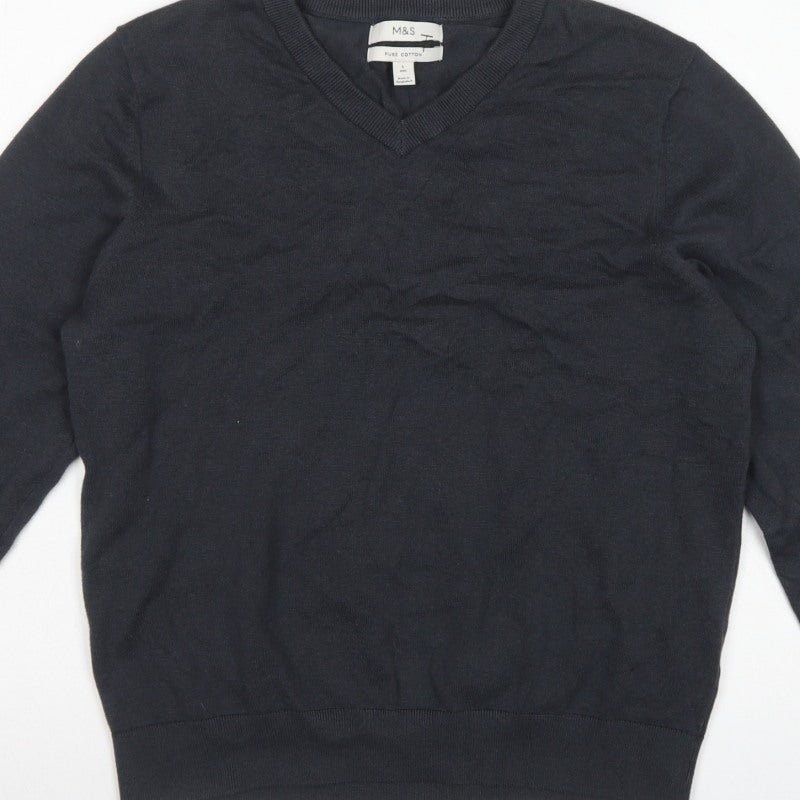 Marks & Spencer Men Black Cotton V-Neck Pullover Jumper Size L