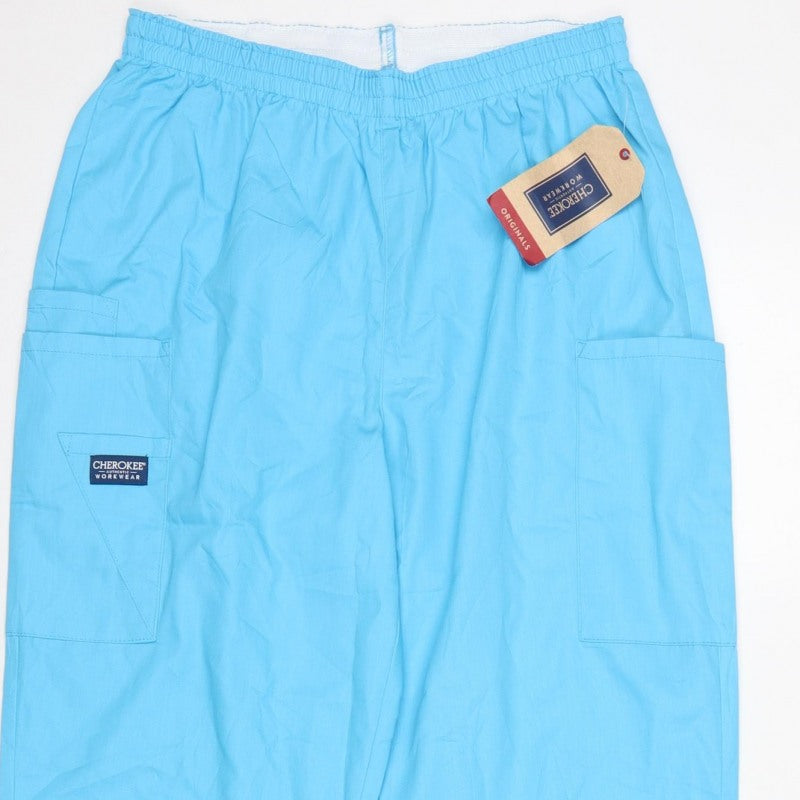 Cherokee Workwear Unisex Blue Size S Cargo Scrub Trousers Elastic Waist