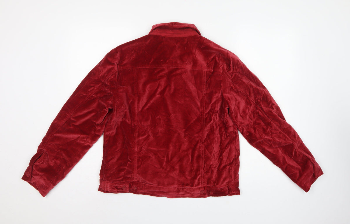 April Cornell Women Red M Velvet Floral Embroidered Button Jacket