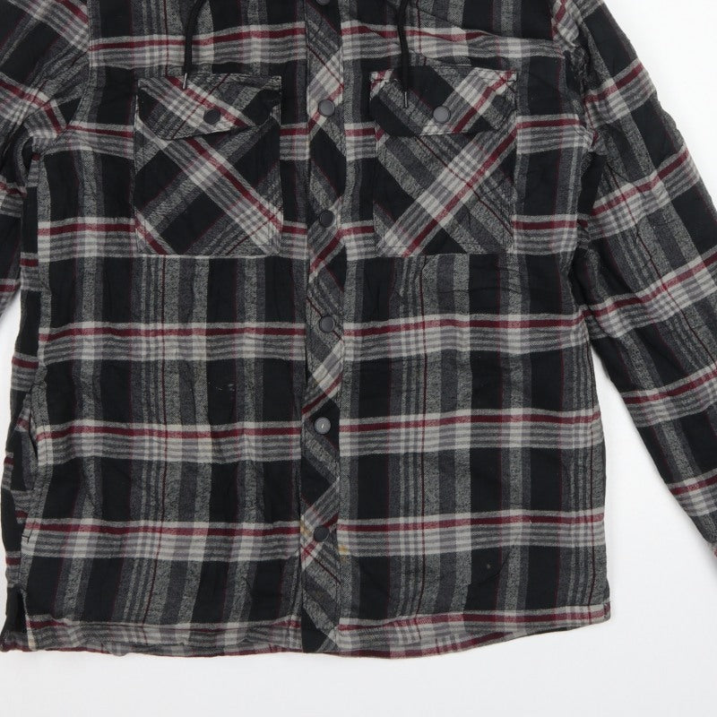 Boston Traders Men's Grey Plaid Hooded Jacket Size S Cotton Lined