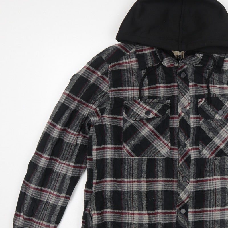 Boston Traders Men's Grey Plaid Hooded Jacket Size S Cotton Lined