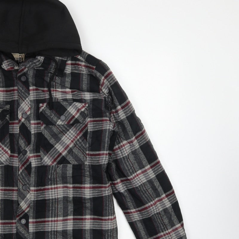 Boston Traders Men's Grey Plaid Hooded Jacket Size S Cotton Lined