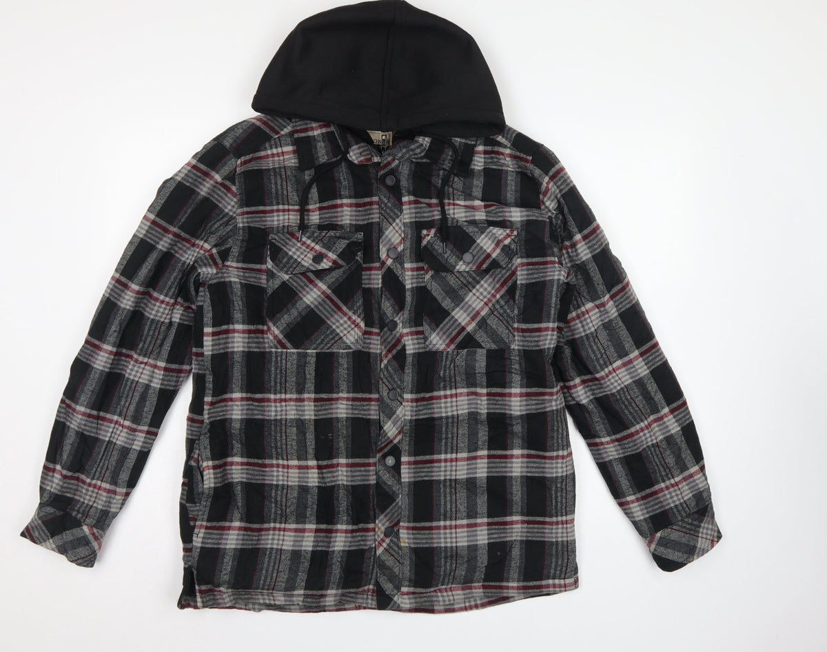 Boston Traders Men's Grey Plaid Hooded Jacket Size S Cotton Lined