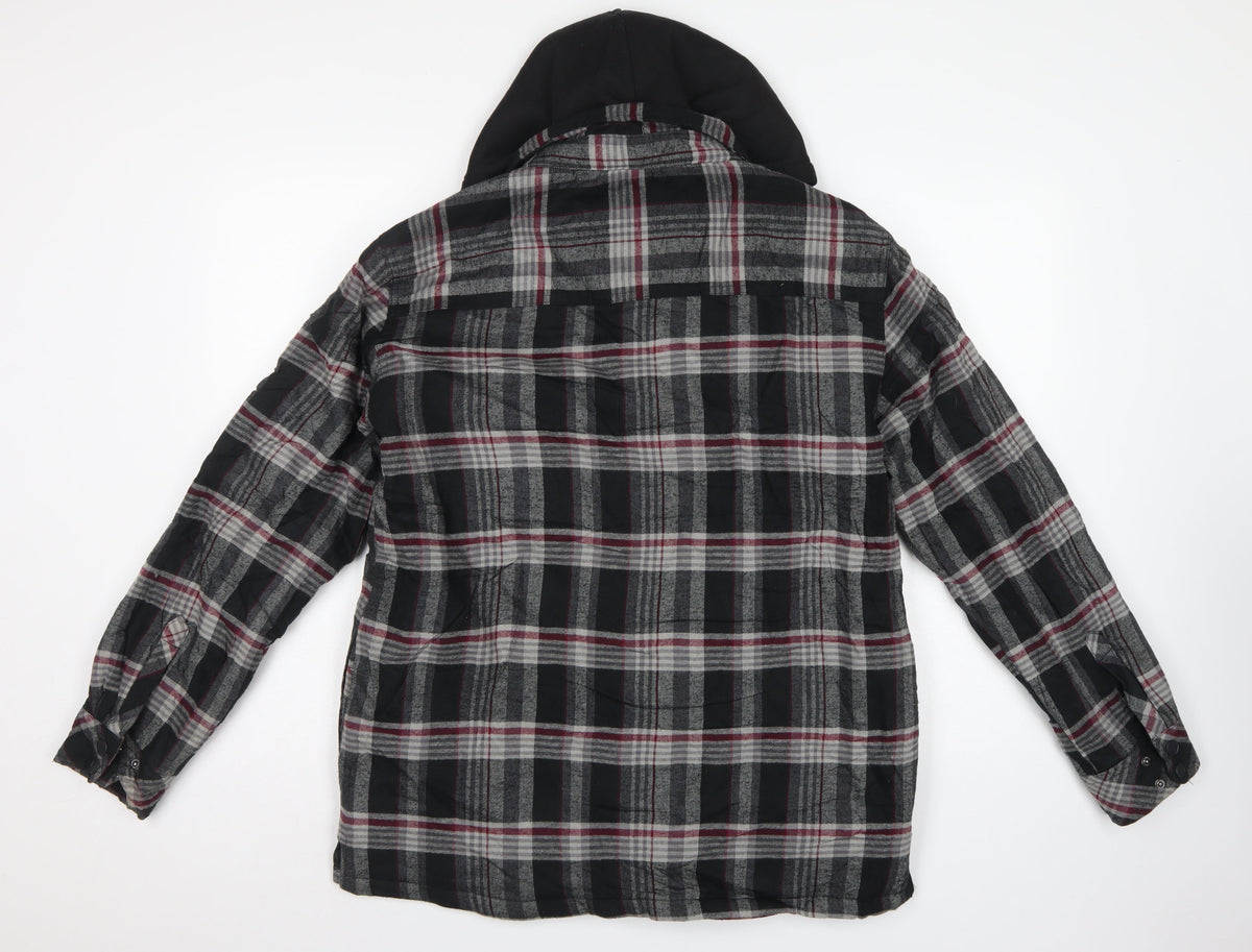 Boston Traders Men's Grey Plaid Hooded Jacket Size S Cotton Lined