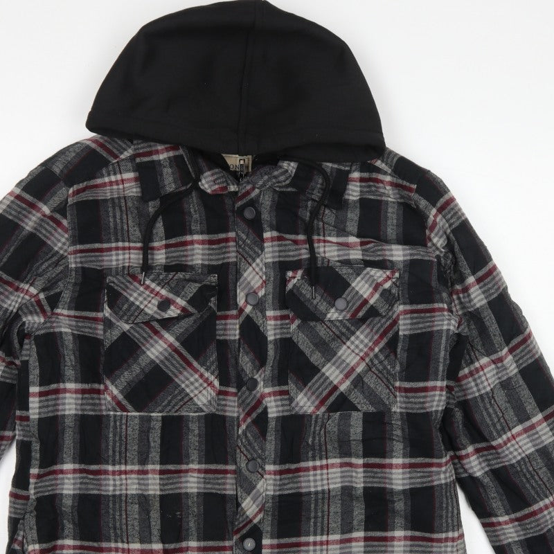 Boston Traders Men's Grey Plaid Hooded Jacket Size S Cotton Lined