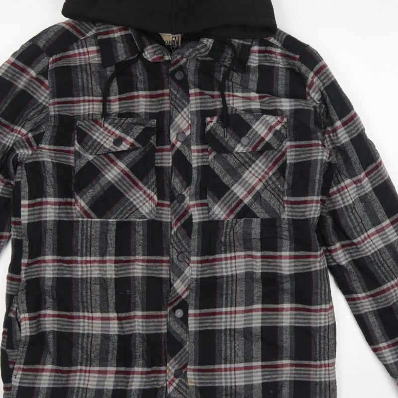 Boston Traders Men's Grey Plaid Hooded Jacket Size S Cotton Lined