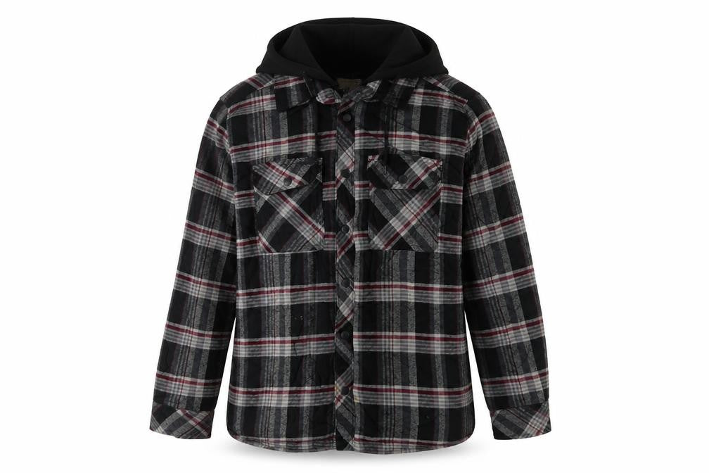 Boston Traders Men's Grey Plaid Hooded Jacket Size S Cotton Lined