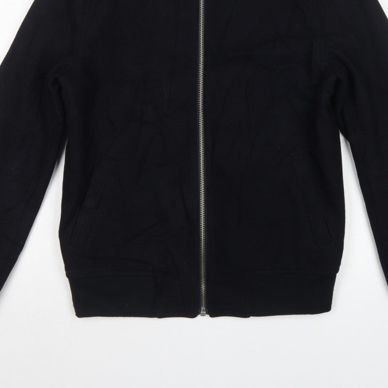 Burton Menswear Men’s Black Small Wool Blend Bomber Jacket Zip Pockets