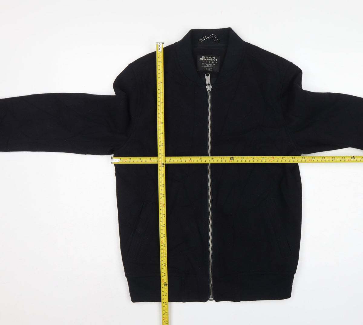 Burton Menswear Men’s Black Small Wool Blend Bomber Jacket Zip Pockets